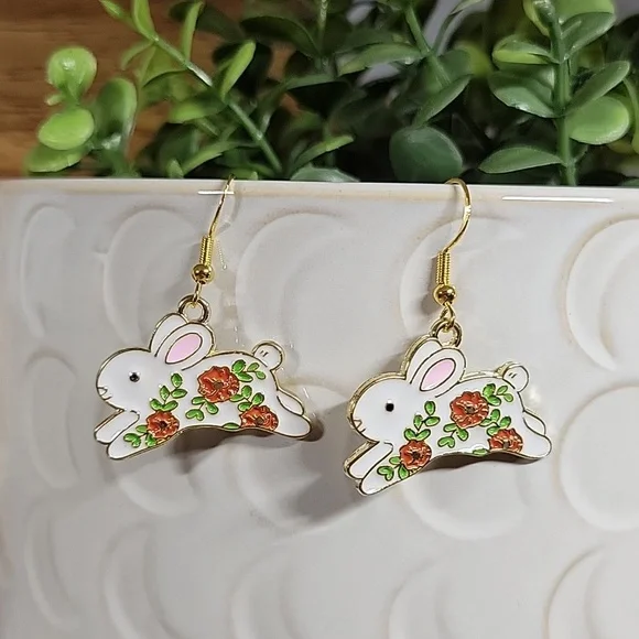 FLORAL WHIMSY Rabbit Charm Earrings, 925 wires - Picture 5 of 6